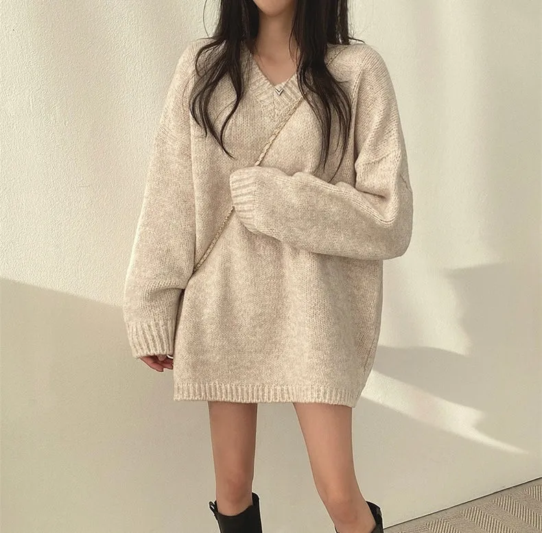 Korean Style Oversized V-Neck Sweater