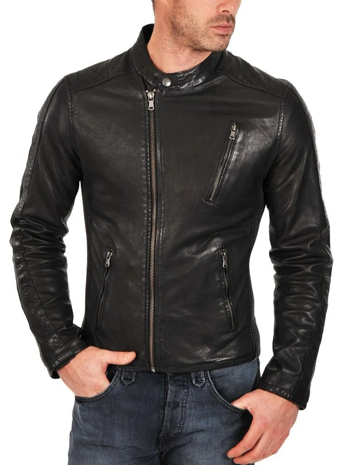 Leather Jackets Hub Mens Genuine Cowhide Leather Jacket (Black, Fencing Jacket) - 1501581