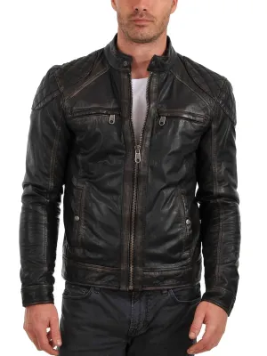 Leather Jackets Hub Mens Genuine Lambskin Leather Jacket (Black, Fencing Jacket) - 1501110