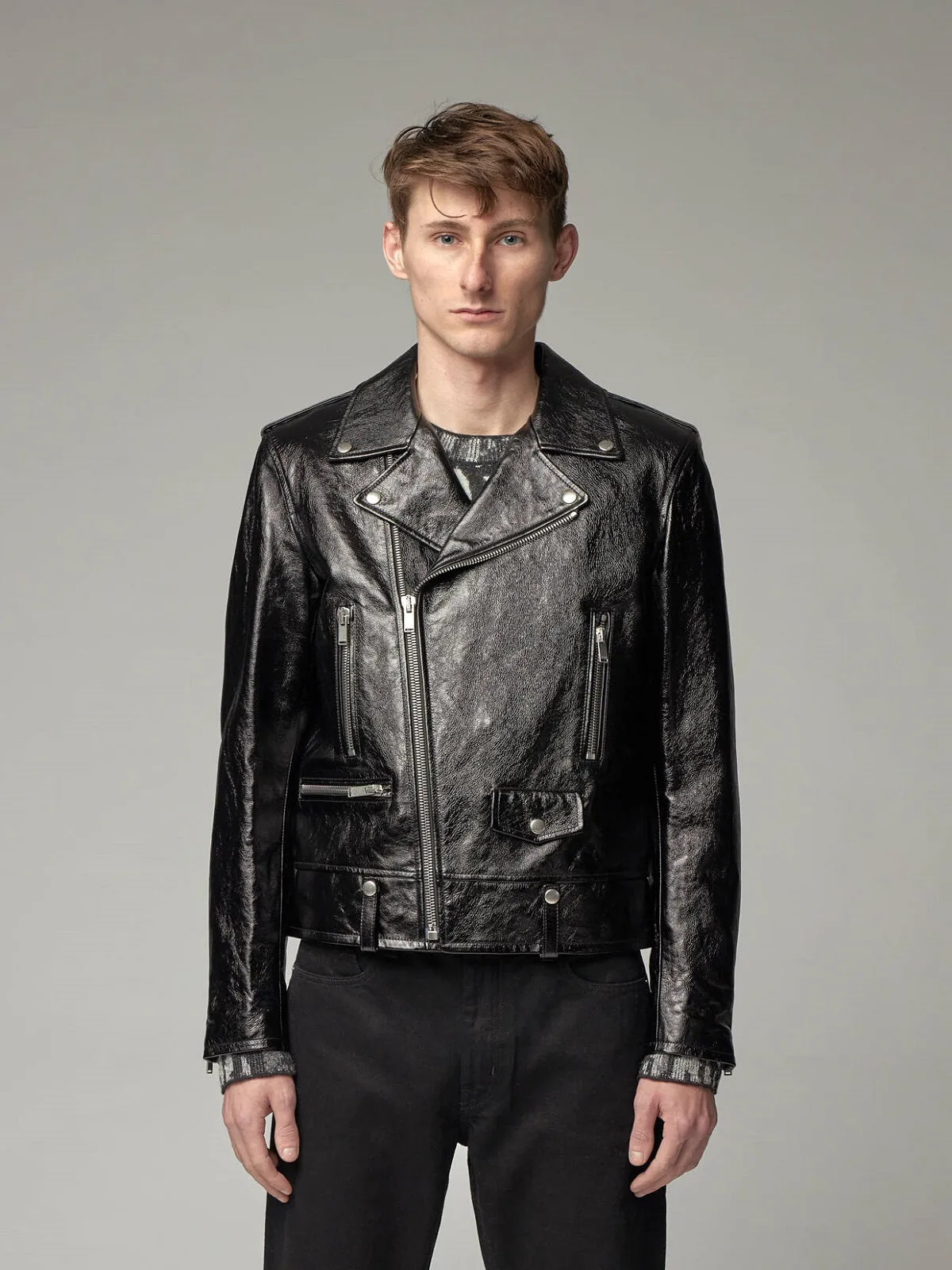 Men Glossy Wrinkled Jacket