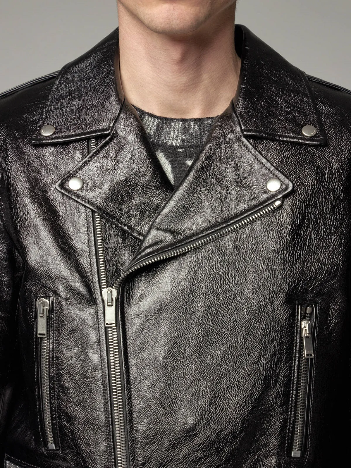 Men Glossy Wrinkled Jacket