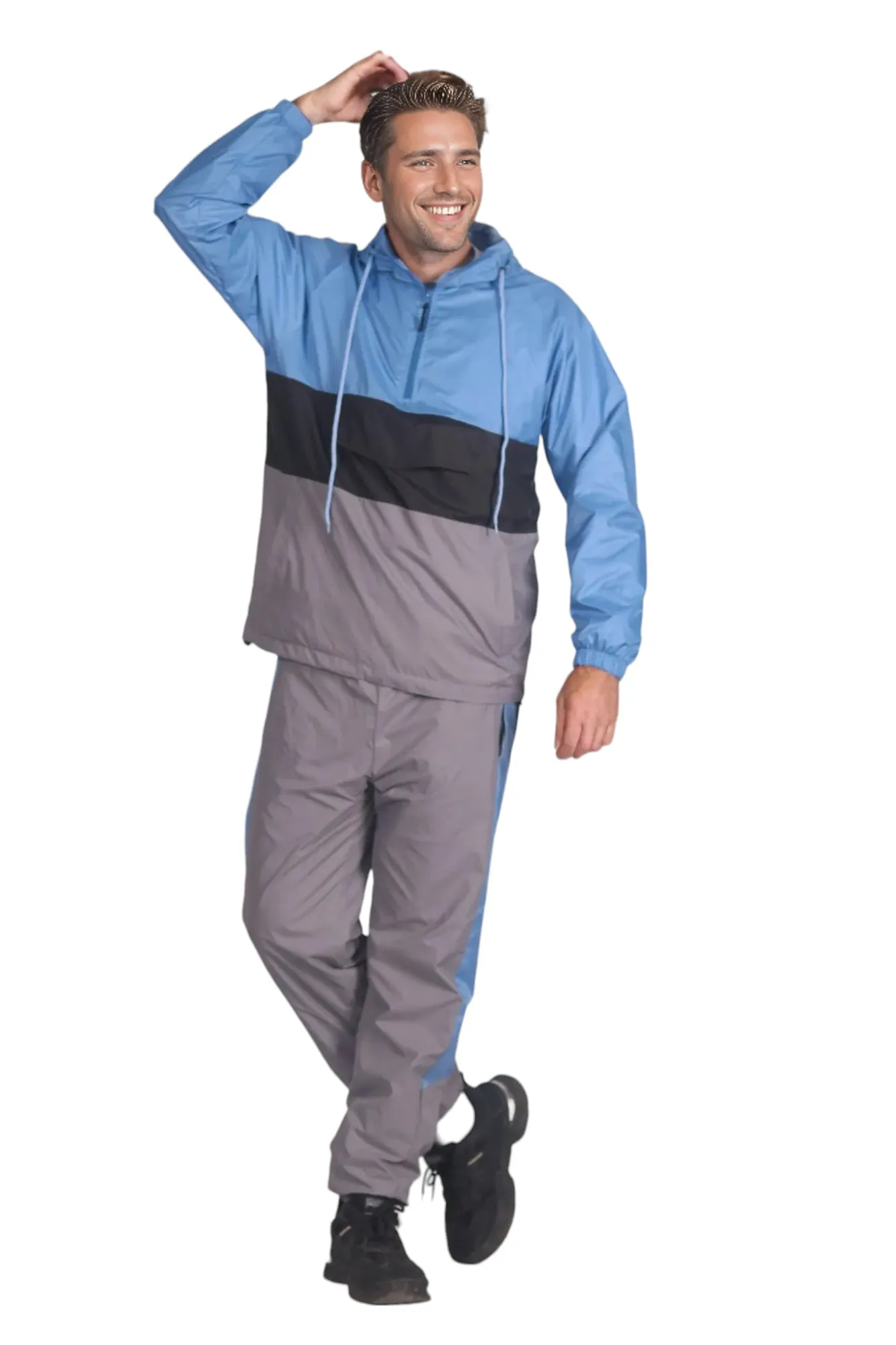 Men’s 2-Piece Quarter Zip Pullover Windbreaker Tracksuit Jogger Sports Mesh lined Outfit