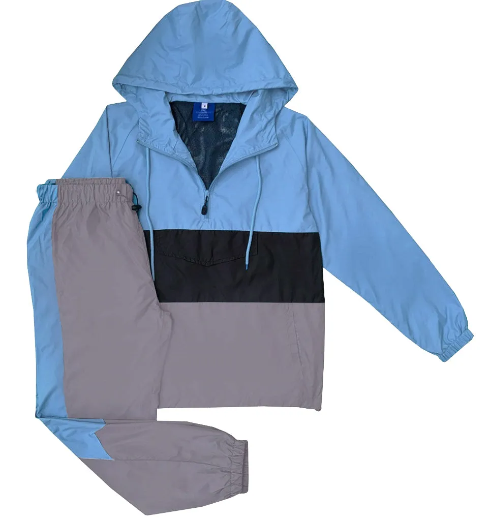 Men’s 2-Piece Quarter Zip Pullover Windbreaker Tracksuit Jogger Sports Mesh lined Outfit