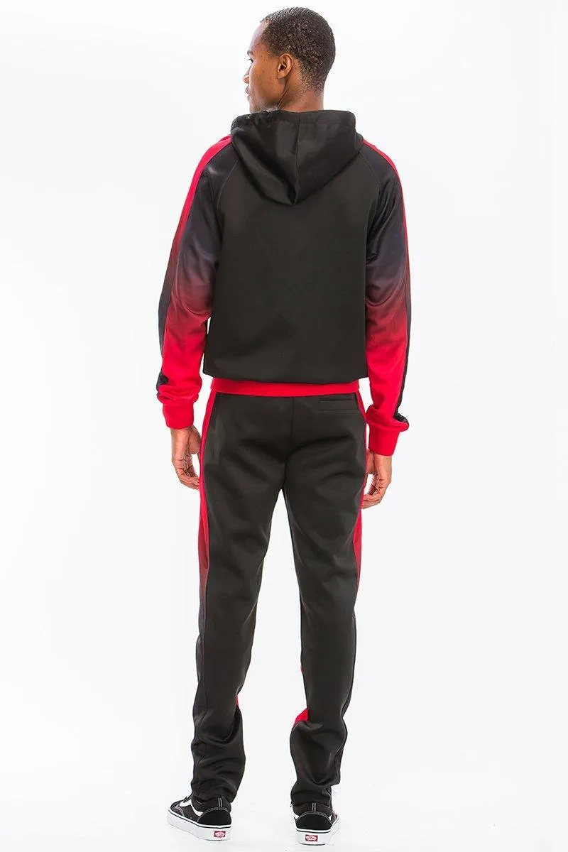 Mens Black And Red Gradient Track Set Joggers Jacket