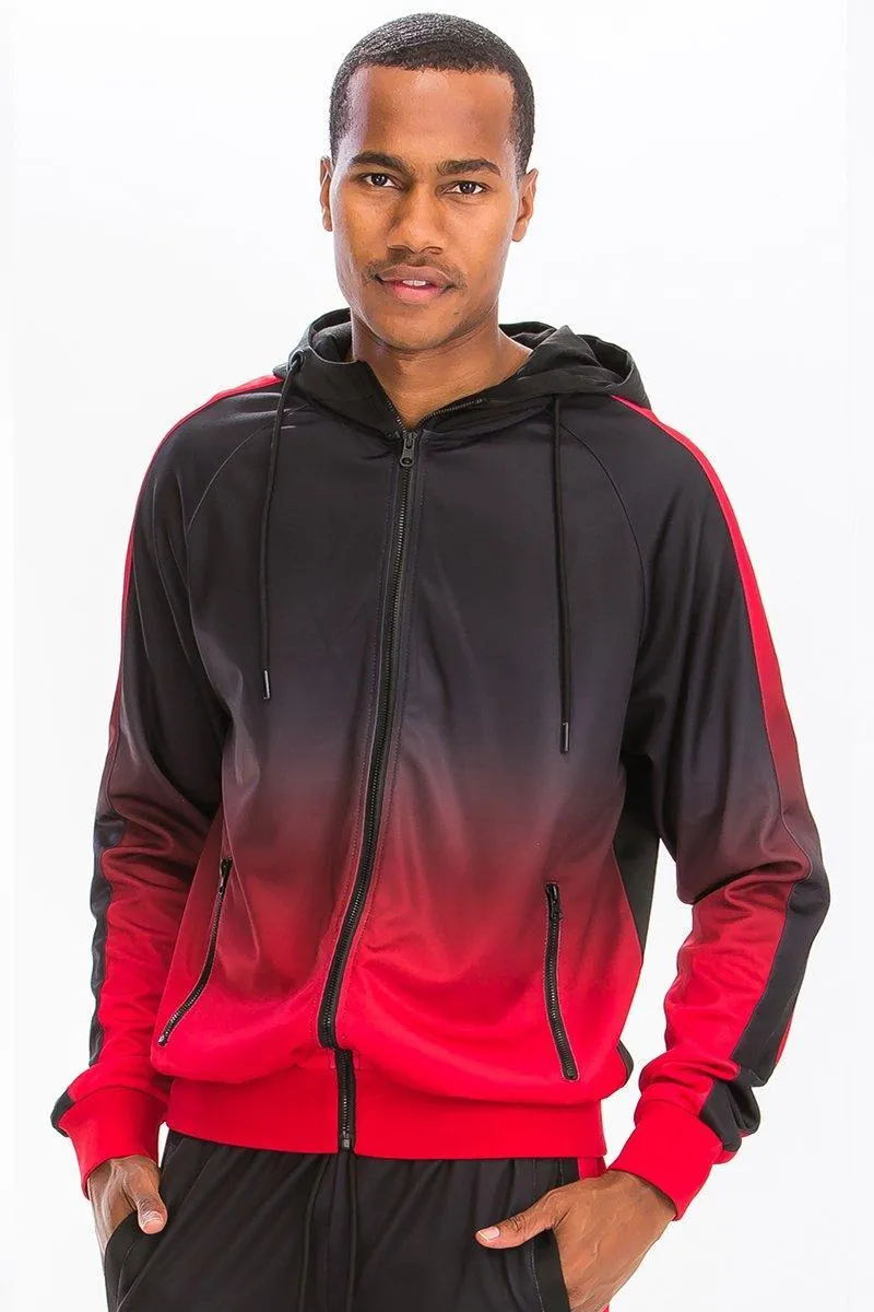 Mens Black And Red Gradient Track Set Joggers Jacket