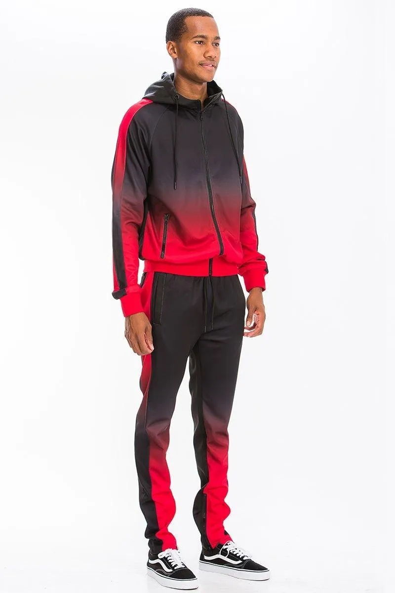 Mens Black And Red Gradient Track Set Joggers Jacket