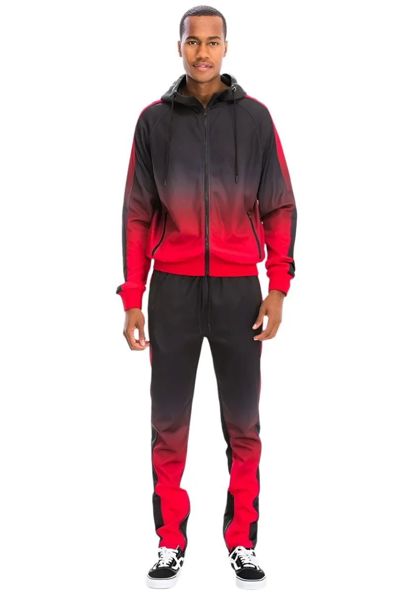 Mens Black And Red Gradient Track Set Joggers Jacket