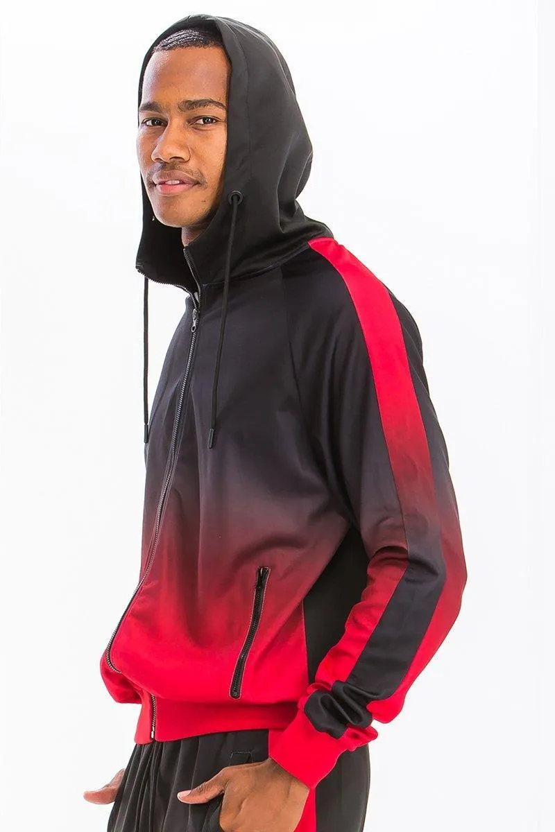 Mens Black And Red Gradient Track Set Joggers Jacket