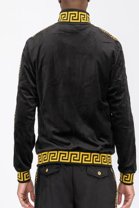 Men's Black/Gold Velvet Velour Long Sleeve Track Jacket