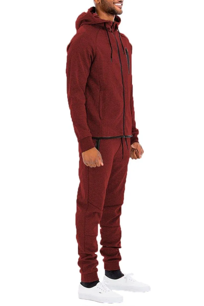 Mens Dynamic Solid Burgundy Sweat Suit Track Set