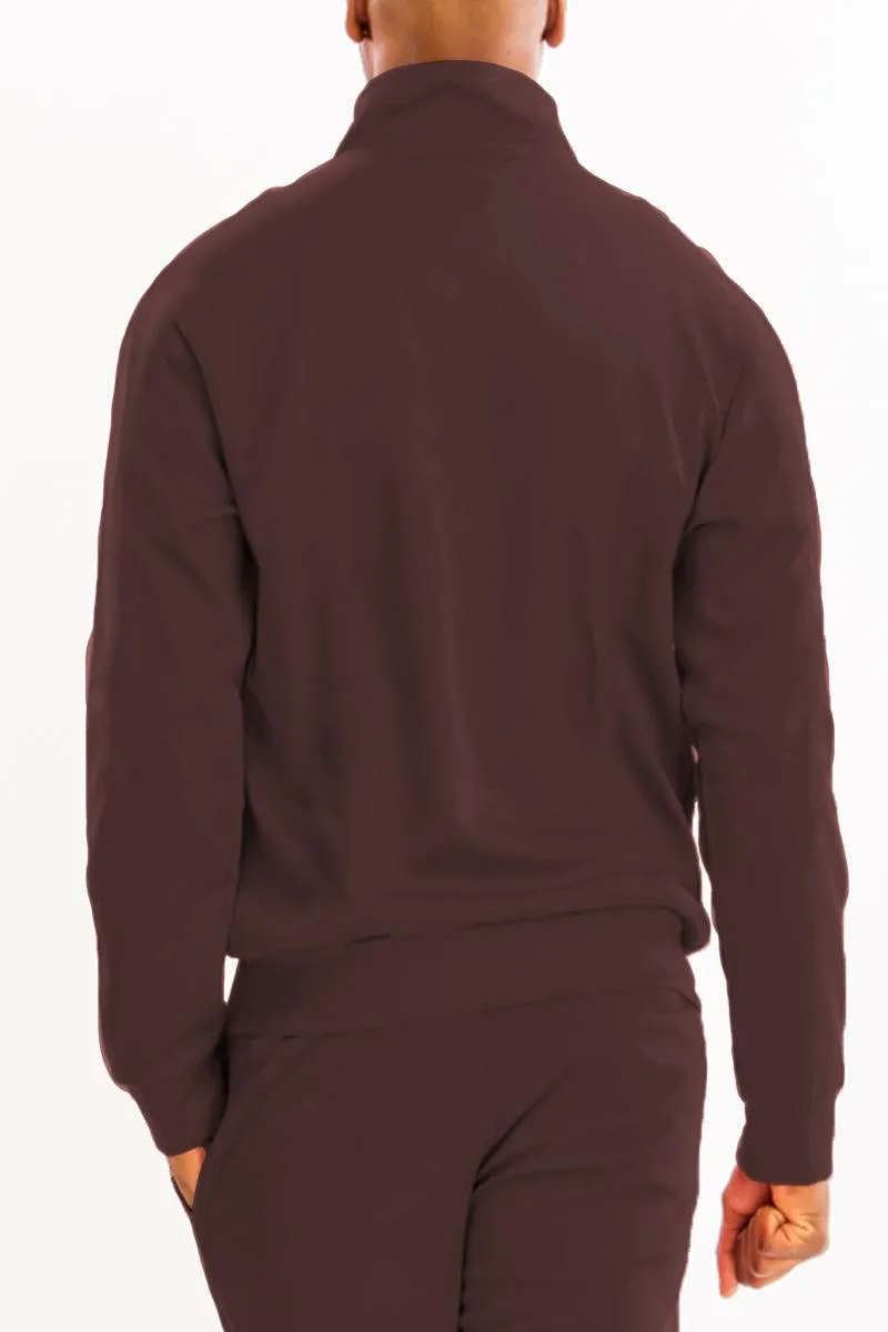 Mens Essential Basic Brown Solid Track Jacket