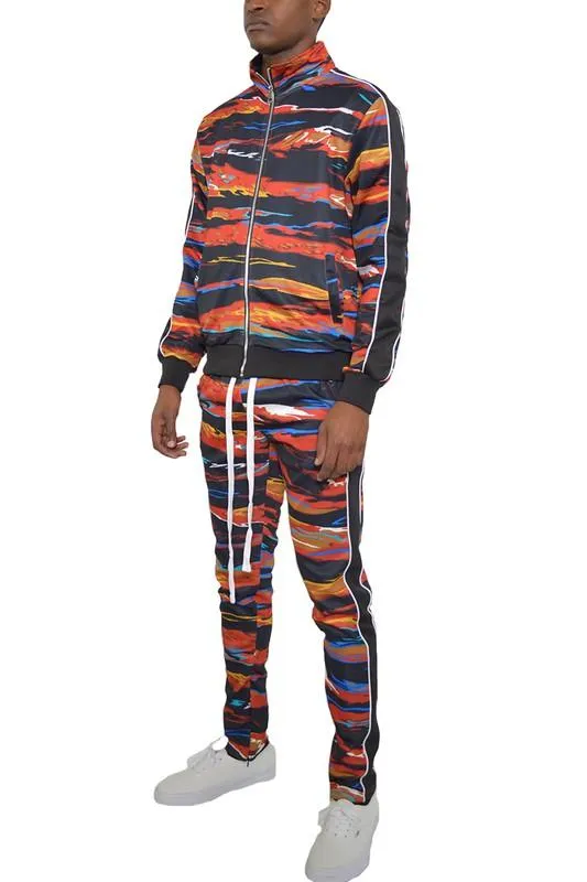 Mens Full Zip Multicolor Track Suit Set S - 3Xl