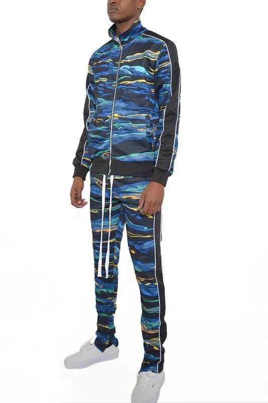 Mens Full Zip Multicolor Track Suit Set S - 3Xl