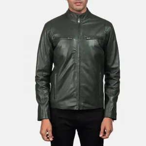 Mens Olive Green Leather Biker Jacket