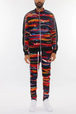 Mens Print Full Zip Track Suit Set