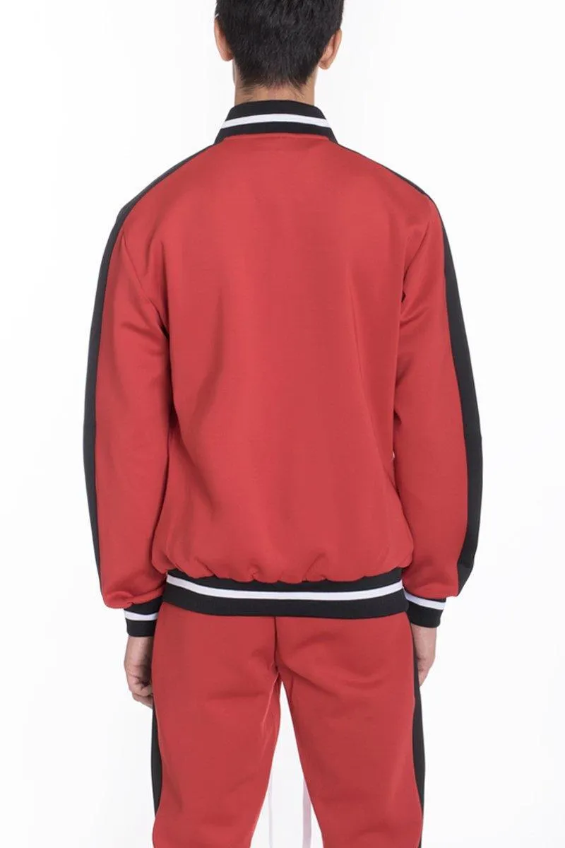 Mens Red Black White Rally Track Set Jacket Pants