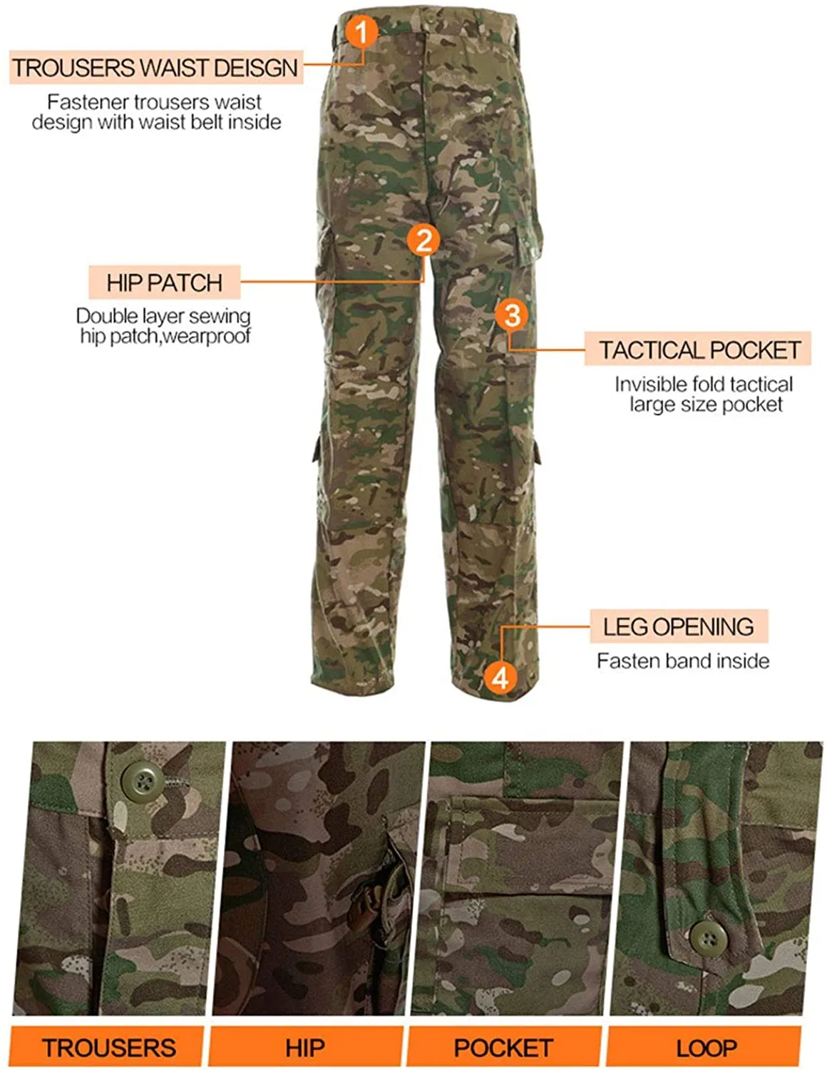 Men's Tactical Jacket and Pants Military Camo Uniform 2PC Set