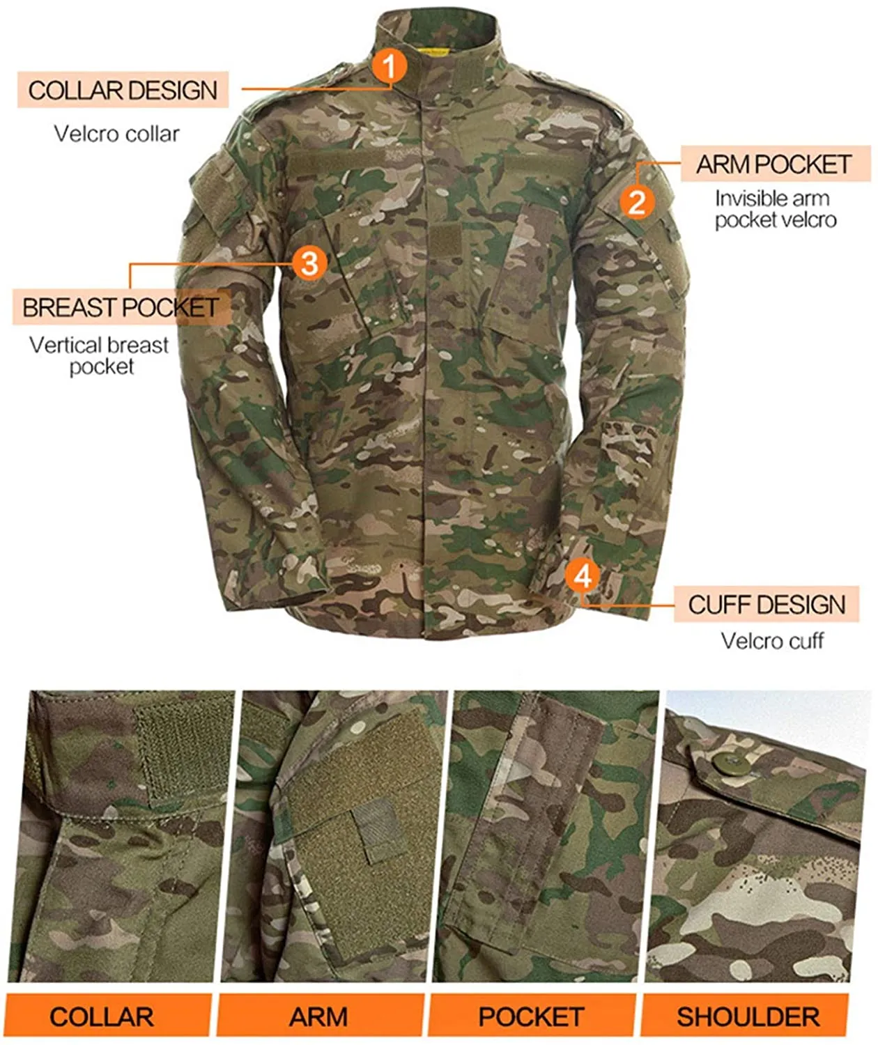 Men's Tactical Jacket and Pants Military Camo Uniform 2PC Set