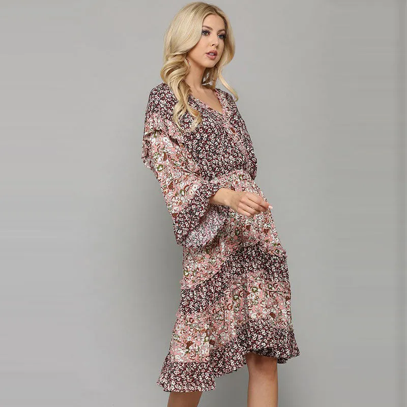 Mixed Prints Tiered Ruffle Dress