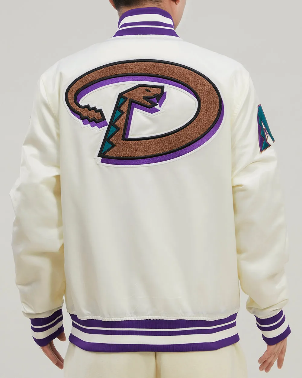 MLB ARIZONA DIAMONDBACKS RETRO CLASSIC MEN'S RIB SATIN JACKET (EGGSHELL/ PURPLE)