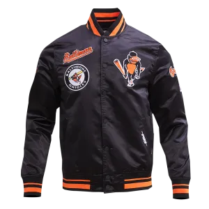 MLB BALTIMORE ORIOLES RETRO CLASSIC MEN'S RIB SATIN JACKET (BLACK/ORANGE)