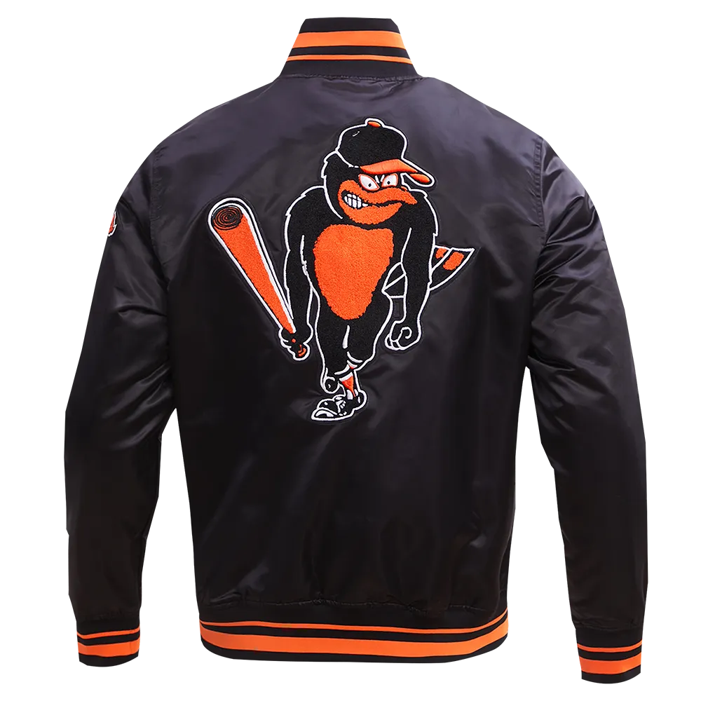 MLB BALTIMORE ORIOLES RETRO CLASSIC MEN'S RIB SATIN JACKET (BLACK/ORANGE)