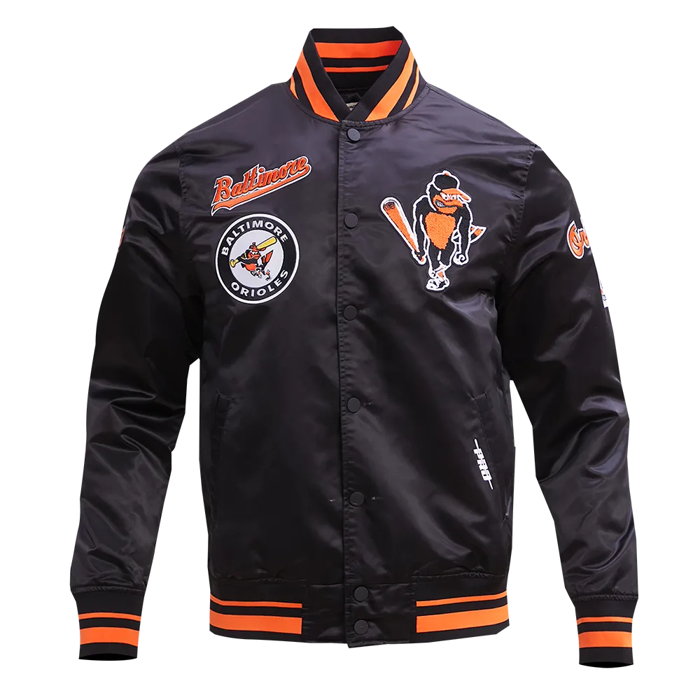 MLB BALTIMORE ORIOLES RETRO CLASSIC MEN'S RIB SATIN JACKET (BLACK/ORANGE)