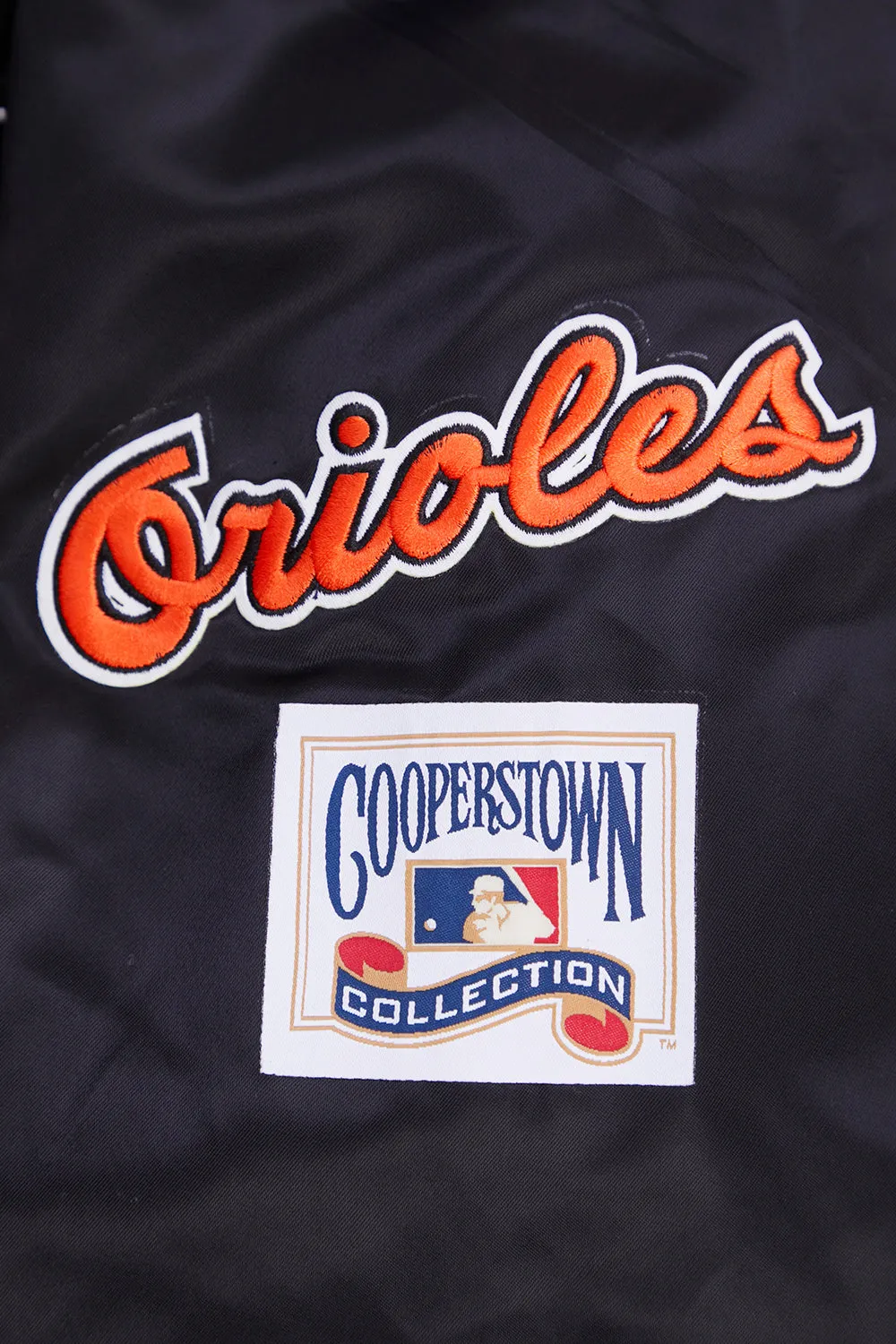 MLB BALTIMORE ORIOLES RETRO CLASSIC MEN'S RIB SATIN JACKET (BLACK/ORANGE)