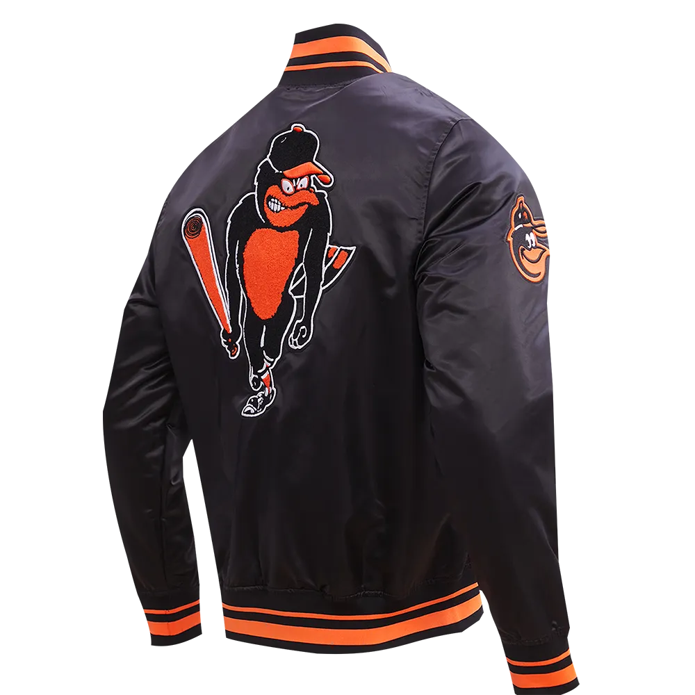 MLB BALTIMORE ORIOLES RETRO CLASSIC MEN'S RIB SATIN JACKET (BLACK/ORANGE)