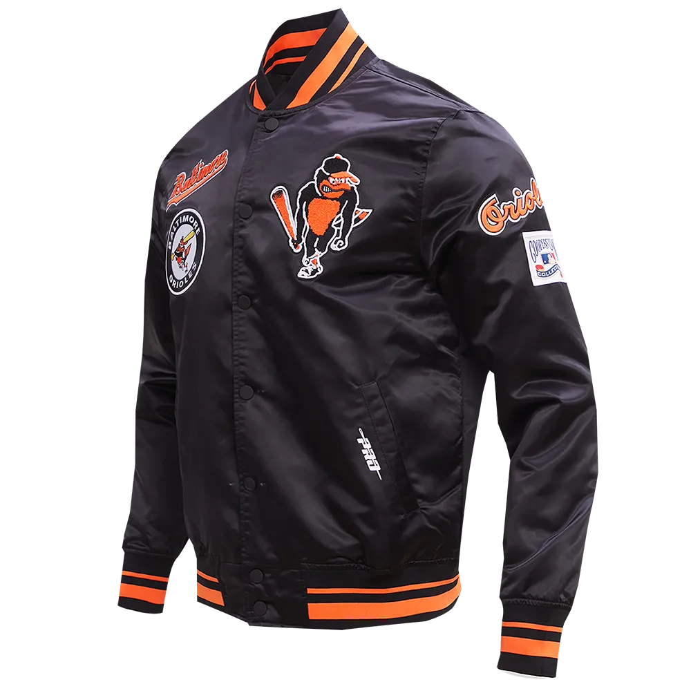 MLB BALTIMORE ORIOLES RETRO CLASSIC MEN'S RIB SATIN JACKET (BLACK/ORANGE)