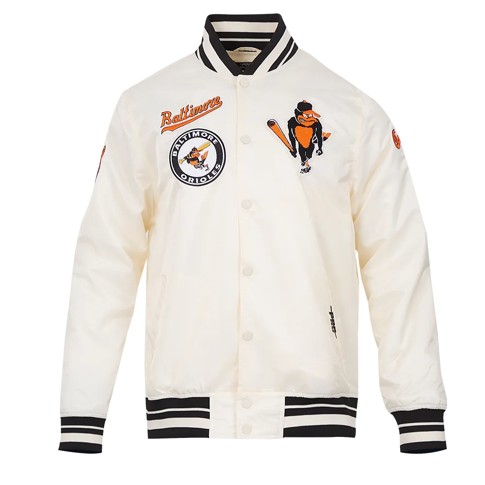 MLB BALTIMORE ORIOLES RETRO CLASSIC MEN'S RIB SATIN JACKET (EGGSHELL/ BLACK)