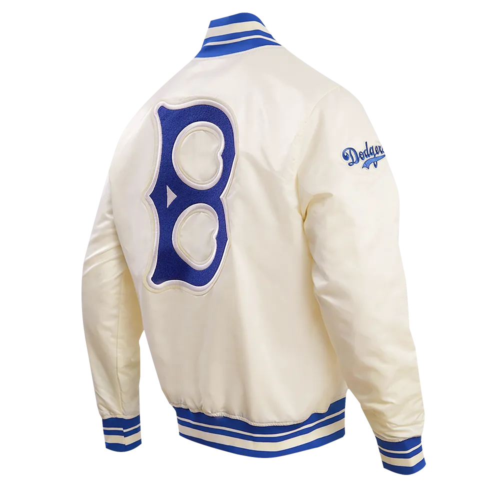 MLB BROOKLYN DODGERS RETRO CLASSIC MEN'S RIB SATIN JACKET (EGGSHELL/ ROYAL BLUE)