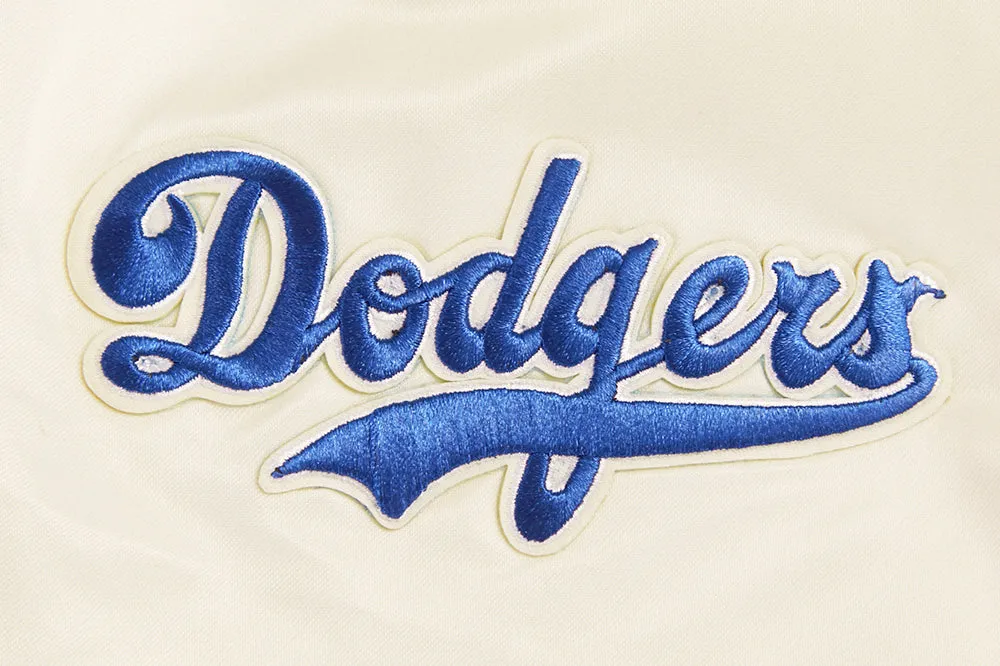 MLB BROOKLYN DODGERS RETRO CLASSIC MEN'S RIB SATIN JACKET (EGGSHELL/ ROYAL BLUE)