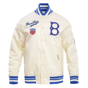 MLB BROOKLYN DODGERS RETRO CLASSIC MEN'S RIB SATIN JACKET (EGGSHELL/ ROYAL BLUE)