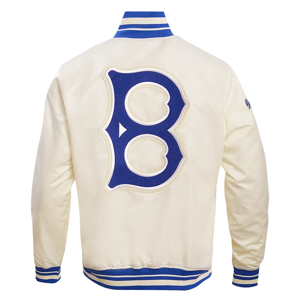 MLB BROOKLYN DODGERS RETRO CLASSIC MEN'S RIB SATIN JACKET (EGGSHELL/ ROYAL BLUE)