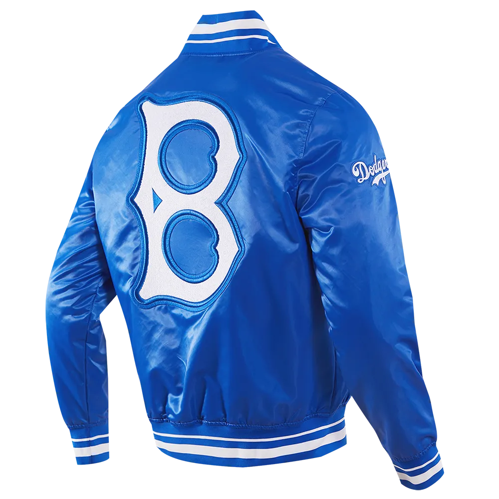 MLB BROOKLYN DODGERS RETRO CLASSIC MEN'S RIB SATIN JACKET (ROYAL BLUE)