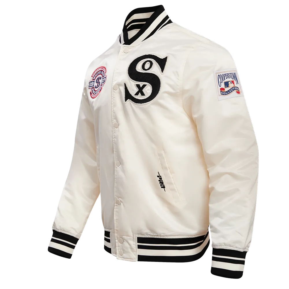 MLB CHICAGO WHITE SOX RETRO CLASSIC MEN'S RIB SATIN JACKET (EGGSHELL/BLACK)