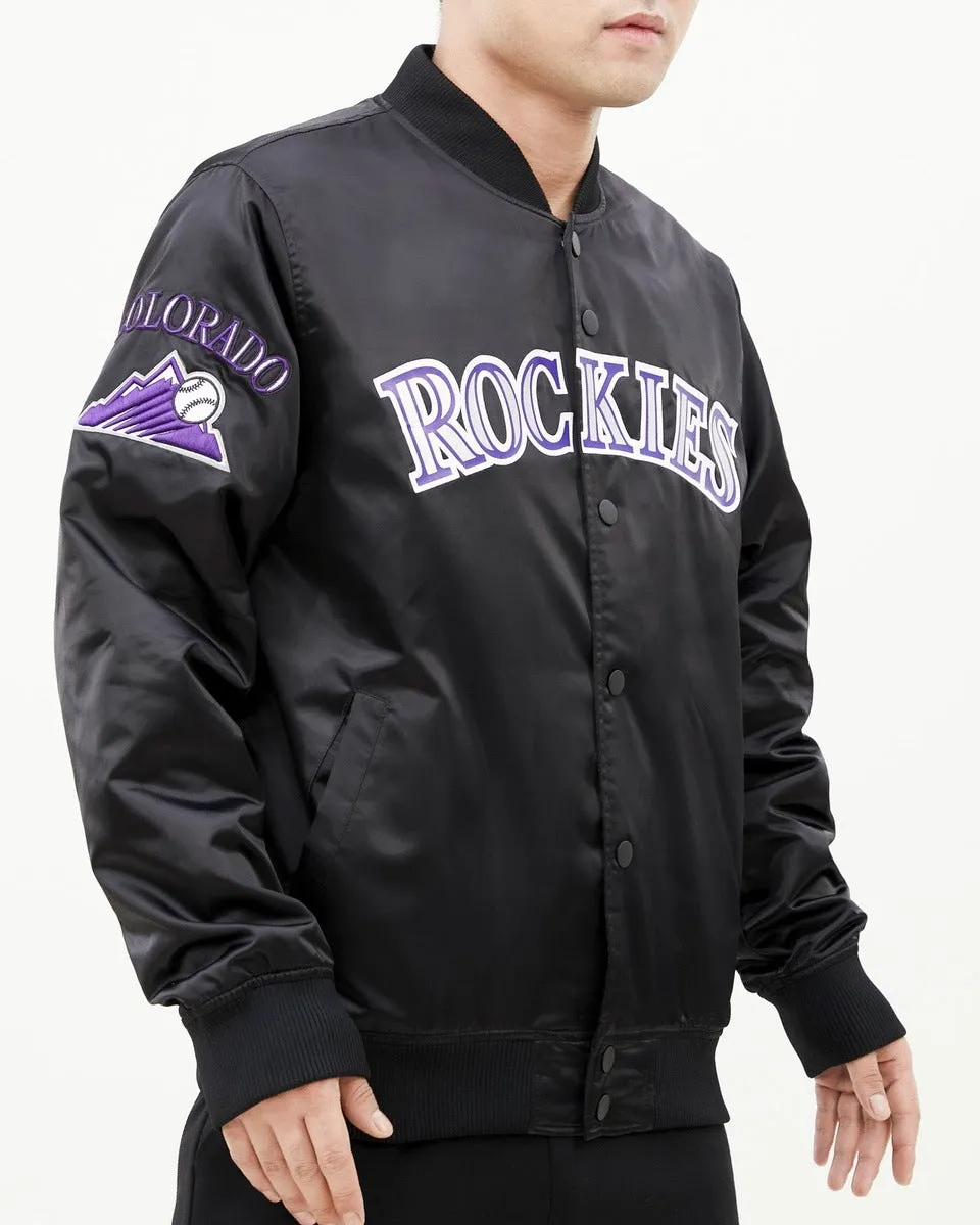 MLB COLORADO ROCKIES BIG LOGO MEN'S SATIN JACKET (BLACK)