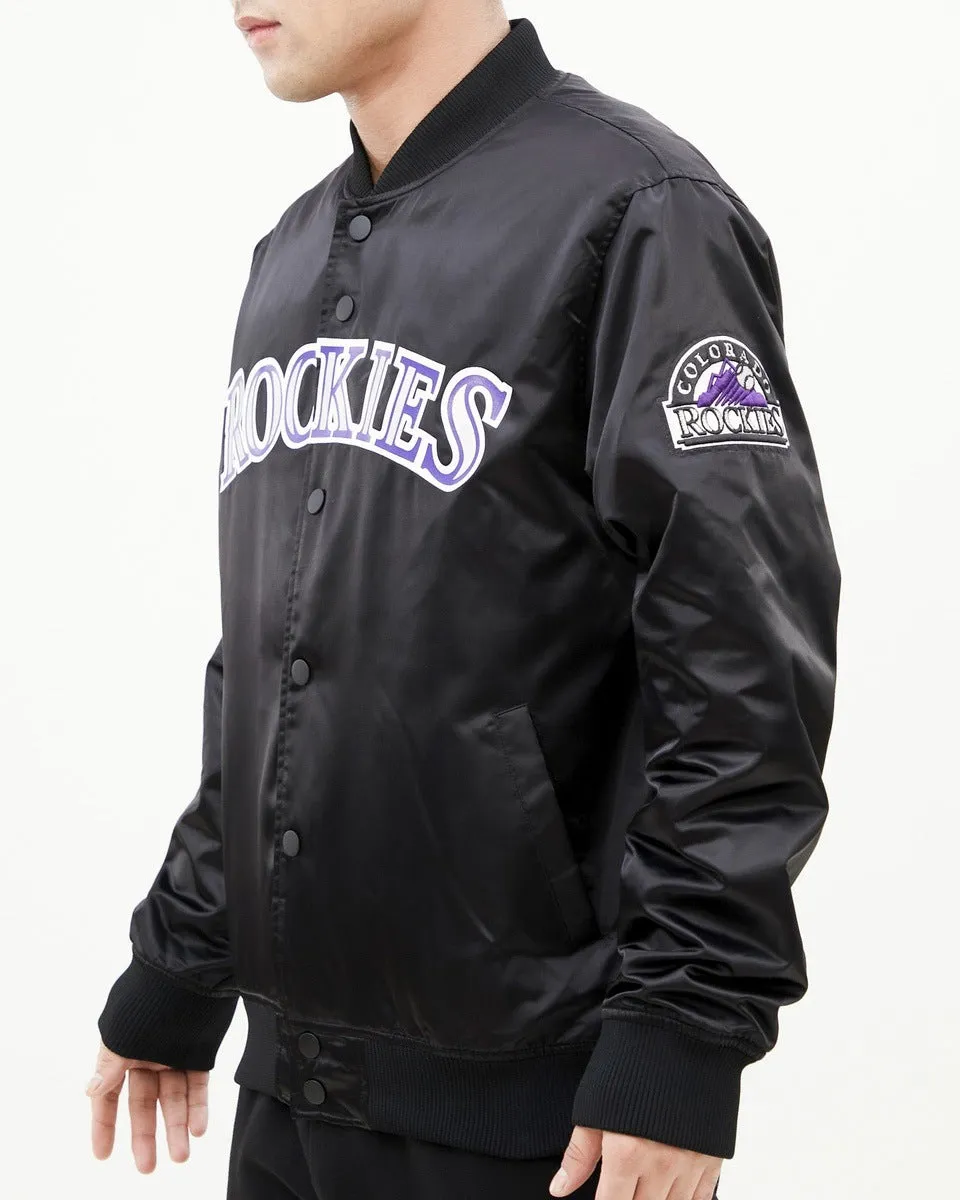 MLB COLORADO ROCKIES BIG LOGO MEN'S SATIN JACKET (BLACK)