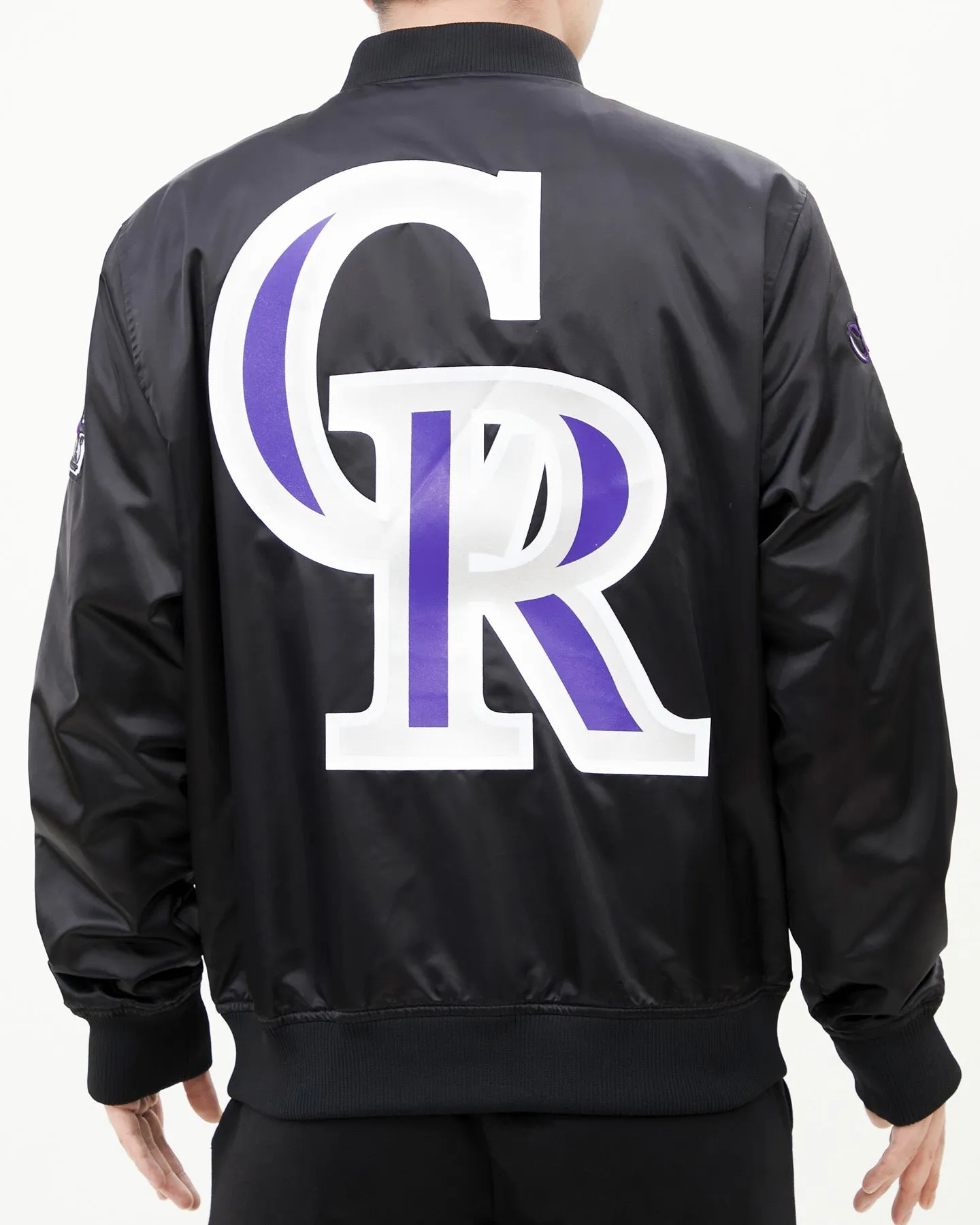 MLB COLORADO ROCKIES BIG LOGO MEN'S SATIN JACKET (BLACK)