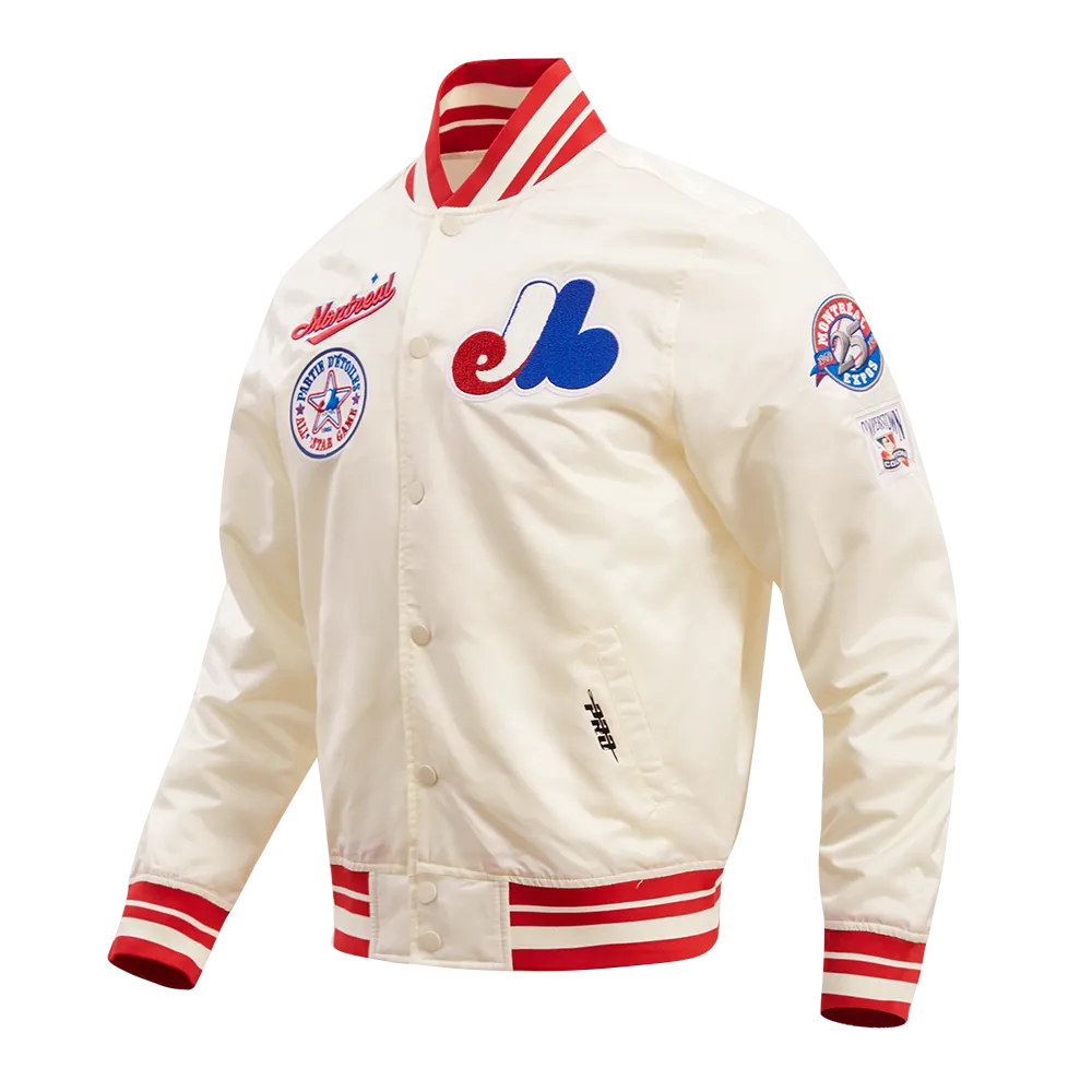 MLB MONTREAL EXPOS RETRO CLASSIC MEN'S RIB SATIN JACKET (EGGSHELL/ RED)