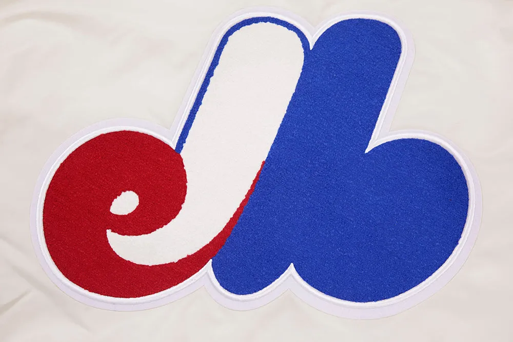 MLB MONTREAL EXPOS RETRO CLASSIC MEN'S RIB SATIN JACKET (EGGSHELL/ ROYAL BLUE)