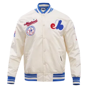 MLB MONTREAL EXPOS RETRO CLASSIC MEN'S RIB SATIN JACKET (EGGSHELL/ ROYAL BLUE)