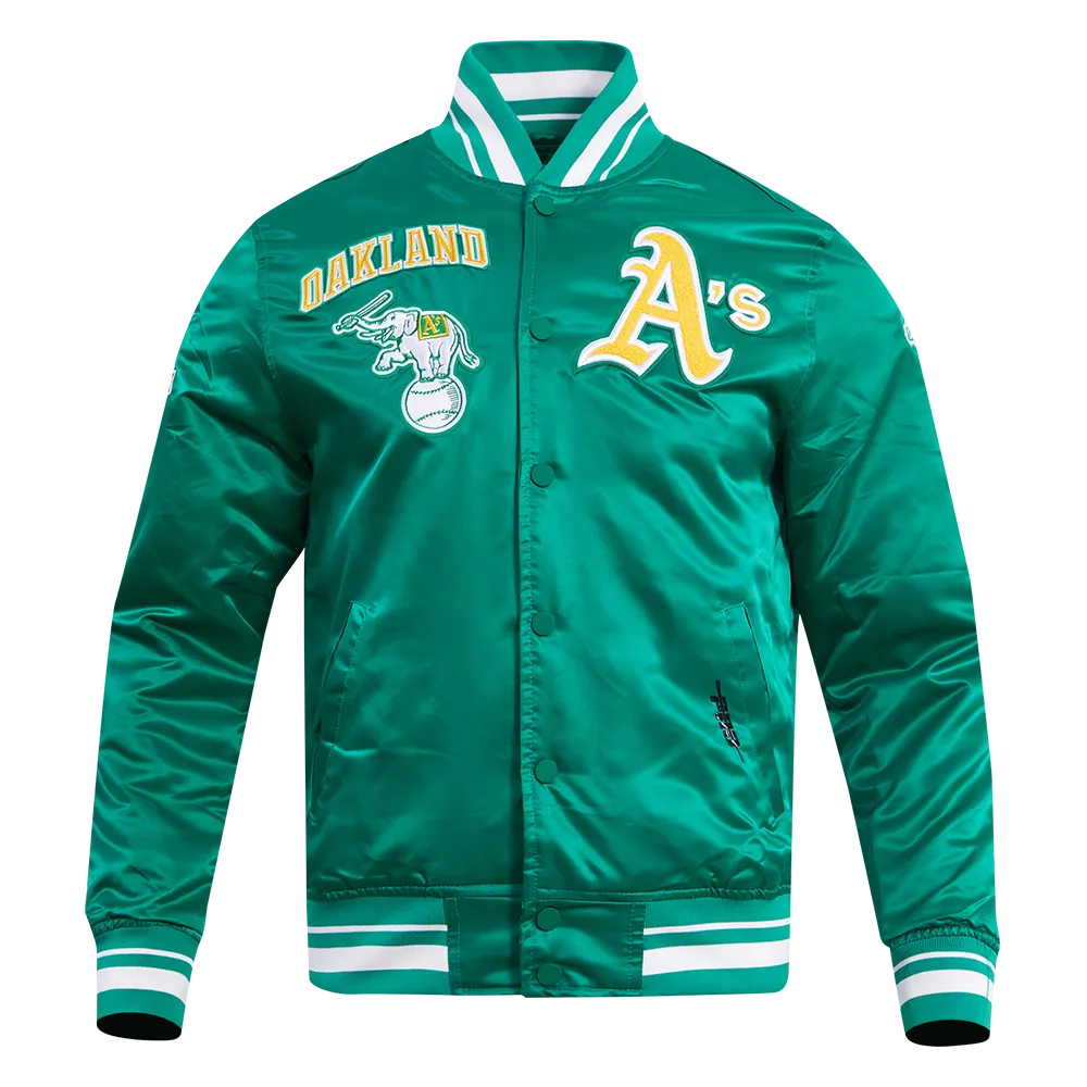 MLB OAKLAND ATHLETICS RETRO CLASSIC MEN'S RIB SATIN JACKET (KELLY GREEN)