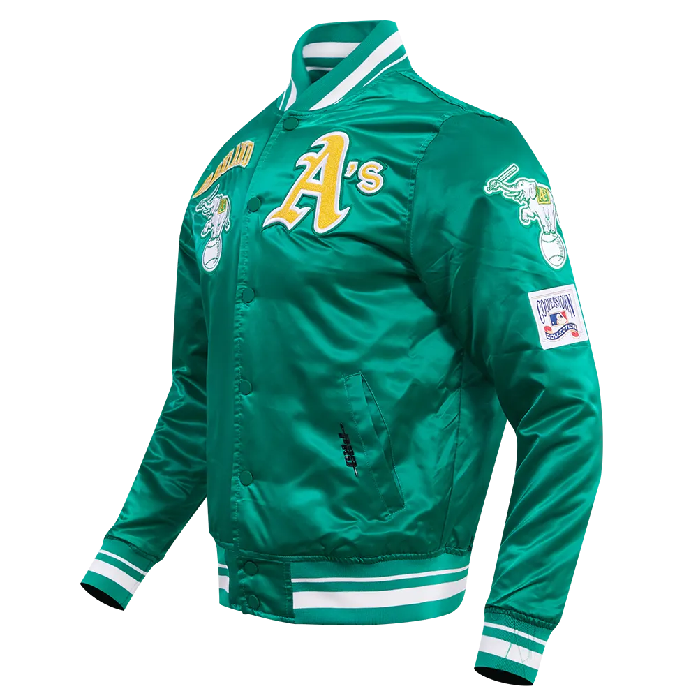 MLB OAKLAND ATHLETICS RETRO CLASSIC MEN'S RIB SATIN JACKET (KELLY GREEN)