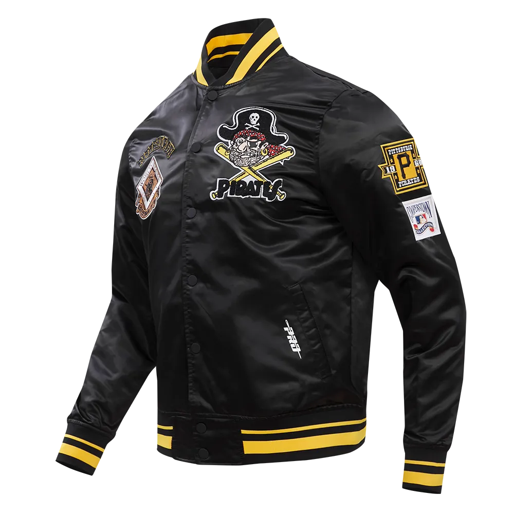 MLB PITTSBURGH PIRATES RETRO CLASSIC MEN'S RIB SATIN JACKET (BLACK/YELLOW)