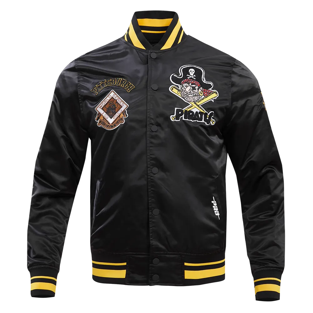 MLB PITTSBURGH PIRATES RETRO CLASSIC MEN'S RIB SATIN JACKET (BLACK/YELLOW)