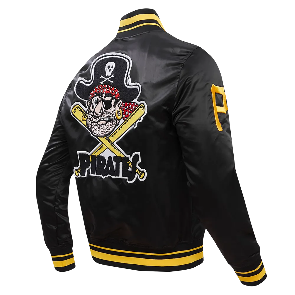 MLB PITTSBURGH PIRATES RETRO CLASSIC MEN'S RIB SATIN JACKET (BLACK/YELLOW)