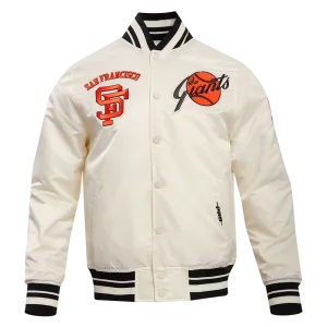 MLB SAN FRANCISCO GIANTS RETRO CLASSIC MEN'S RIB SATIN JACKET (EGGSHELL/BLACK)