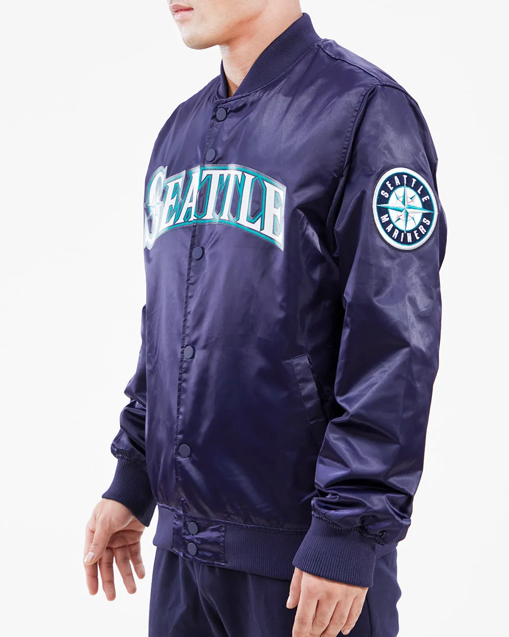 MLB SEATTLE MARINERS BIG LOGO MEN'S SATIN JACKET (MIDNIGHT NAVY)